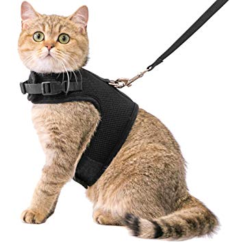 CHERPET Cat Harness and Leash - Escape Proof Safety Adjustable Jackets Harnesses 1.5m Strap Easy for Walking Outdoor Outfits Soft Mesh Breathable Vest Black Comfort Fit for Small Animals