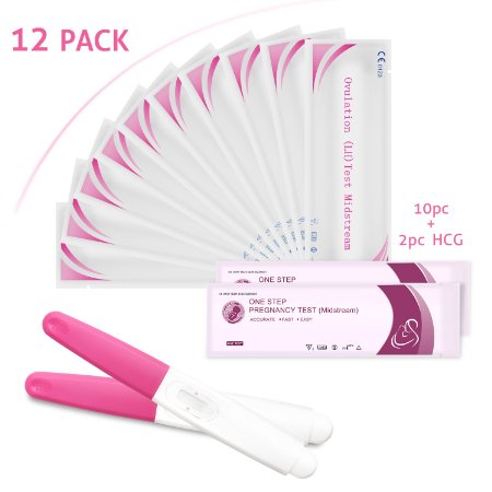 Proteove 10 Ovulation Test Pen and 2 Pregnancy Test Pen Kits (10 LH + 2 HCG), Midstream Test sticks, Clear & 99% Accurate