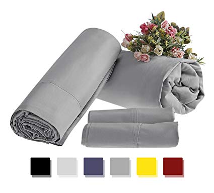 Mayfair Linen Bed Sheet Set 1800 Supreme Collection Bedspread 100% Brushed Micro Fiber Deep Pocket Premium Quality Bedding Set Silver Queen