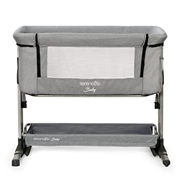 Baby Bassinet Bedside Sleeper Easy Folding Portable Crib for Newborn 3 in 1 Bedside Bassinet Crib for Safe co Sleeping with Storage Basket Adjustable Height and Wheels Travel Bag Included (Gray)