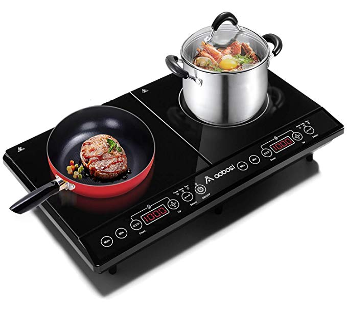 Aobosi Double Induction Hob, 2800w, Portable Digital Electric Cooker, Sensor Touch Control，Crystal Glass plate
