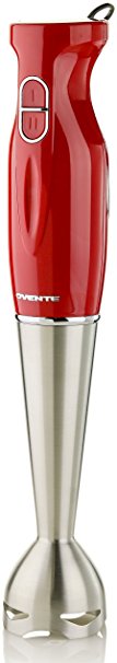 Ovente Multi-Purpose Immersion Hand Blender, 300-Watt Hand Mixer, 2 Speeds, Brushed Stainless Steel Blades and Detachable Shaft, Red (HS580R)