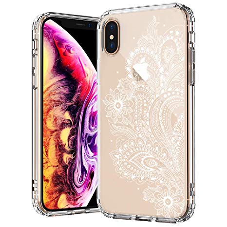 MOSNOVO Henna iPhone XS MAX Case, White Floral Henna Paisley Flower Pattern Printed Clear Design Transparent Plastic Back Case with TPU Bumper Protective Case Cover Compatible with iPhone XS MAX