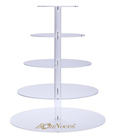 BonNoces Premiun 5-Tier Round Acrylic Dessert Tower Stand with Bottom Tier 5mm Thick /wedding Cupcake and Cake Stand/Cupcake Tree Tower Holder （5R）
