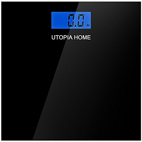 Digital Glass Bathroom Scale Black - Ultra Slim Tempered Glass - by Utopia Home (Black) (Black