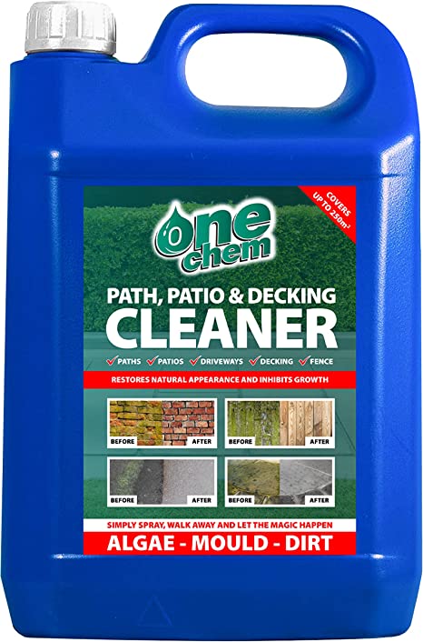 One Chem - 5L Heavy Duty Patio Cleaner - Path Cleaner Concentrate - Mould Remover, Lichen Remover, Algae Remover - Pressure Washer Detergent - Lichen Control