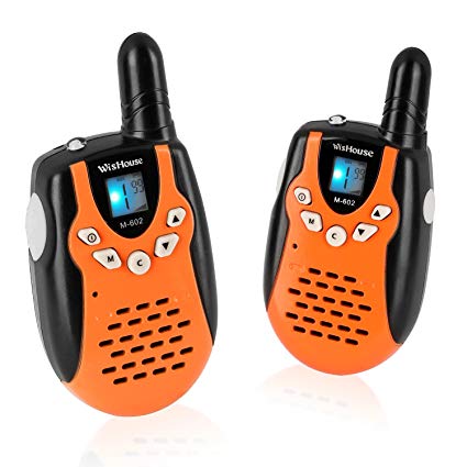 WisHouse Small Durable Toy Walkie Talkies for Kids Boys Girls with Flashlight as Festival Gifts / Long Mile Range Childrens Two Way Radio Walky Talky Sets for Camping Hiking (M602 Orange 2 Pack)