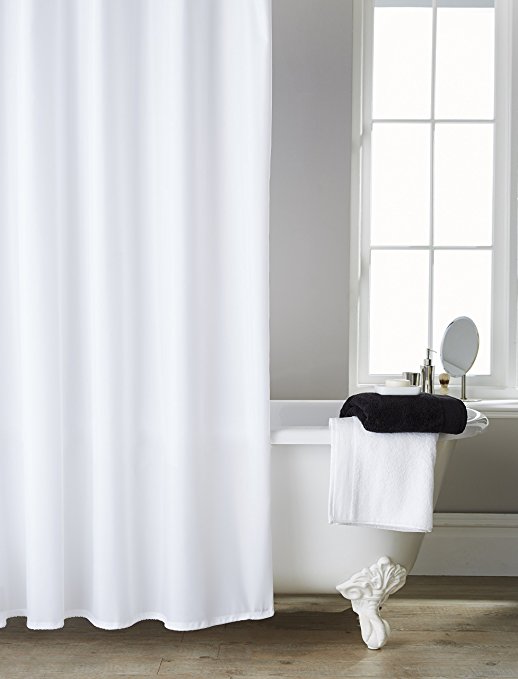 Extra Long/Wide Hotel Quality White Shower Curtain (200cms x 200cms) Including 12 White Rings, Metal Eyelets, Lead Weighting And PU Coated. Made Exclusively For 4YH Textiles® Hotel Collection