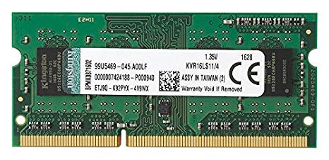 Kingston Technology 4GB 1600MHz DDR3L PC3-12800 1.35V Non-ECC CL11 SODIMM Intel Laptop Memory KVR16LS11/4