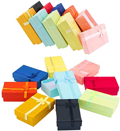 PRALB 18PCS Assorted Jewelry Gifts Boxes, Cardboard Ring Boxes With Padding Gifts Paper Boxes Jewelry Storage Cube Satin Ribbons Bowknot (9 Colors, 3.15" x 1.97" x 0.98")