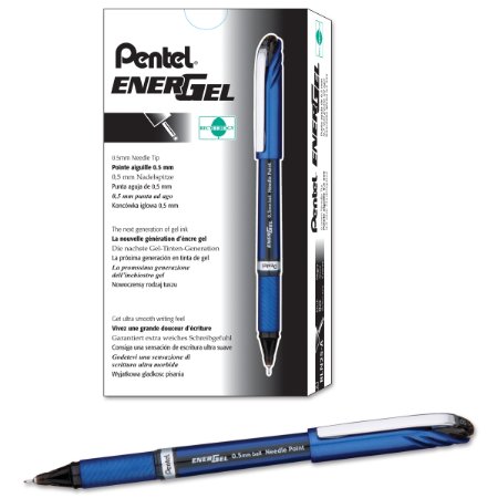 Pentel EnerGel NV Liquid Gel Pen, 0.5mm, Fine Line Capped, Needle Tip, Black Ink, Box of 12 (BLN25-A)