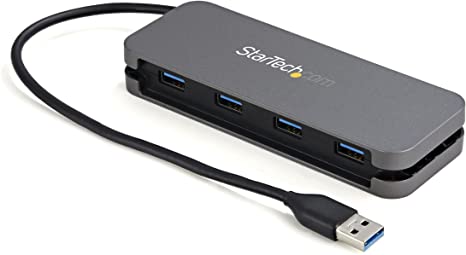 StarTech.com 4 Port USB 3.0 Hub - USB-A to 4X USB-A - SuperSpeed 5Gbps Portable USB 3.1 Gen 1 Type-A Hub - USB Bus Powered - Laptop/Desktop USB Hub with Long Cable 11" & Cable Management (HB30AM4AB)