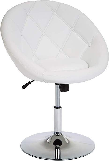 JC Home Pompei Adjustable-Height Round-Back Button-Tufted Swivel Accent Chair, Pure White