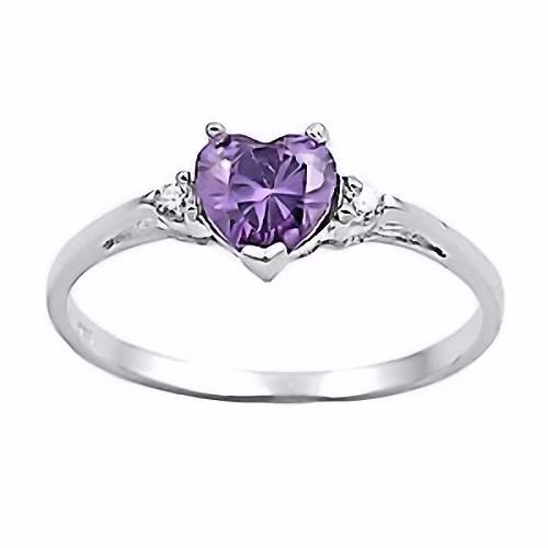 Amy: Heart-cut Simulated Amethyst and Ice on Fire CZ Promise Friendship Ring Silver, 3136