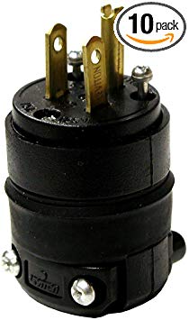 Leviton 515PR 15 Amp Rubber Plug Grounded 125 Volt, 10-Pack, Black, 10 Piece