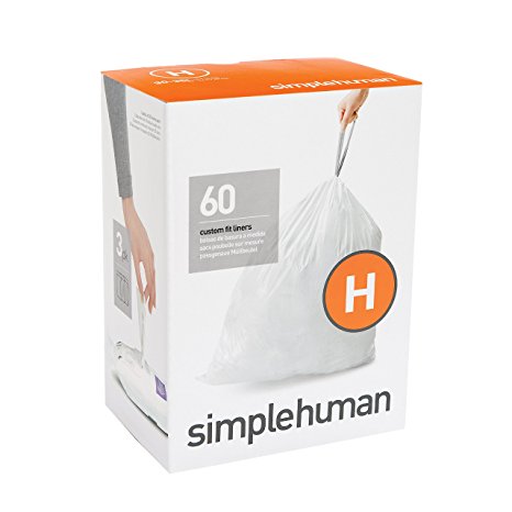 simplehuman code H custom fit liners 3 refill packs, (60 liners),Code H - 30-35L / 8-9 Gallon, White