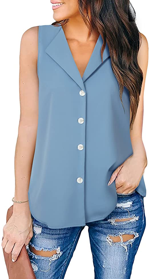 Lotusmile Women's Chiffon Sleeveless Button Down Blouses for Work Business Casual Dressy Tank Tops