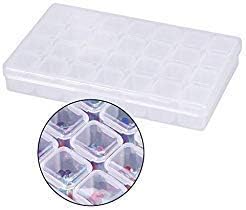 Rhinestone Box,Empty Clear Nail Art Decoration Plastic Display Case Organizer Holder Gem Container Storage Box for Rhinestone Beads Ring Earrings Transparent 28 Slots