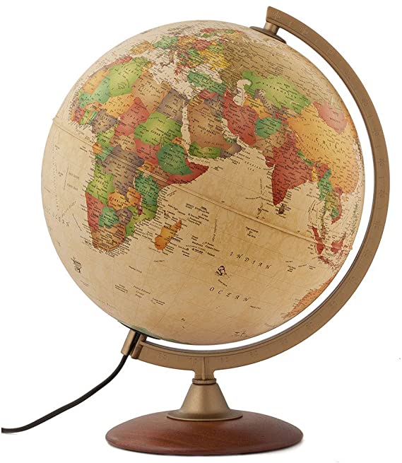 Waypoint Geographic Light Up Globe - Journey 12” Illuminated Antique Ocean Style World Globe with Wood Stand for Desk, Office, Home Decor - 1000's of Up to Date Places and Points of Interest