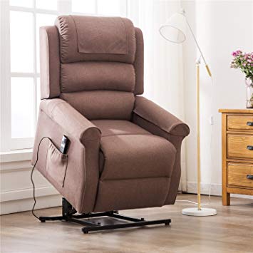 Irene House Detachable Modern Transitional Power Lift Recliner Chair with Soft Linen Fabric(Brown)