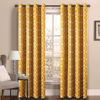 H.Versailtex Sophisticated Printed Thermal Insulated Room Darkening Blackout Bedroom Curtains,Grommet Top,52 by 84 - Inch,Slub Twilight Pattern in Mustard(Set of 2 Panels)