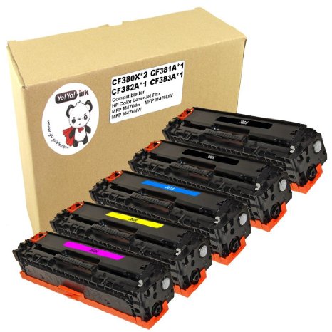 YoYoInk Remanufactured Toner Cartridges Replacement for HP 312X CF380X CF381A CF382A CF383A 2 Black 1 Cyan 1 Yellow 1 Magenta 5-Pack