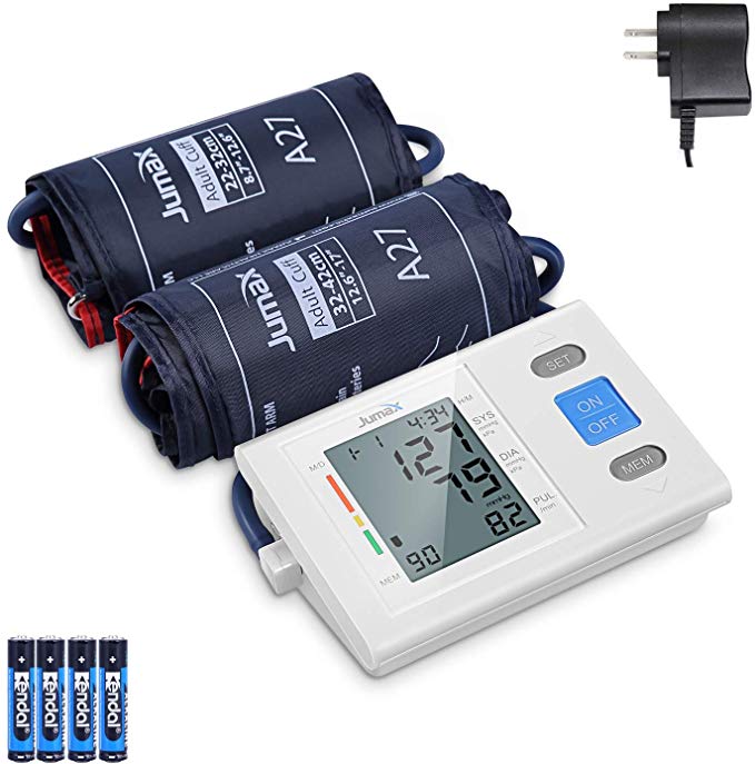 Large Cuff Blood Pressure Monitor Upper Arm by Jumax Healthcare; Large Cuff Size 32-42 cm or 12.6-17 inches; Accurate-Digital BP Machine for Home Use, AC-Adapter & 4 AA-Batteries Provided-FDA Approved, Tensiomètre Digital