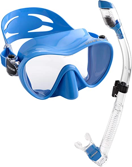 Cressi Italian Boutique Collection - Tempered Glass Lens Frameless Scuba Snorkeling Dive Mask - Splash Guard Dry Snorkel Set