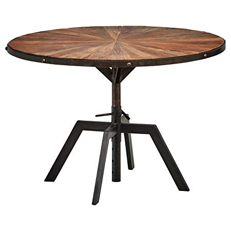 Rivet Rustic Round Industrial Dining Kitchen Table, 35.4 Inch Wide, Recycled Elm Wood, Black, Metal