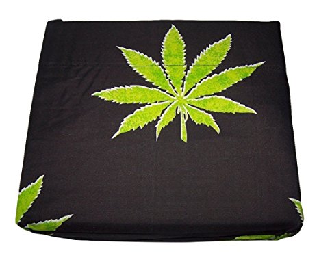 Marijuana Leaf Weed Pot Cannibis Leaf on Black Background Sheet Set Queen Size