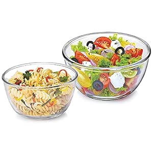 CELLO Ornella Toughened Glass Mixing Bowl | Microwave Safe & Dishwasher Safe | Clear & Non- Porous Glass | Scratch Resistant | Transparent | (500ml, 1000ml), Set of 2