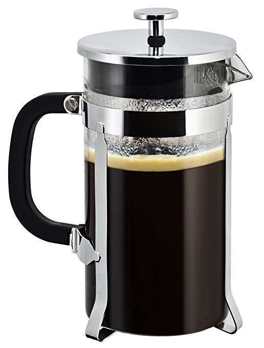 Coffee Maker French Press:by SterlingPro [Double Filter - the Purest home-brewed coffee/tea] Gift 2 Free Bonus Screens [Premium Stainless Steel] [Thick Heat-resistant Glass Pot (34oz, chrome)