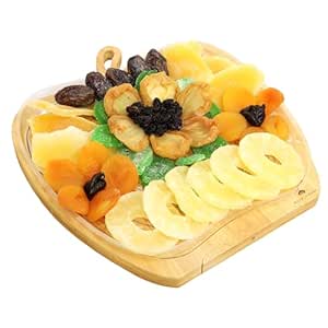 Anna and Sarah Large Size Dried Fruit Gift Basket– Healthy Gourmet Fruit Box - Holiday Food Tray - Medjool Dates-Apricot-Prunes-Mango-Pineapple- Kiwi-Pear and Raisin-Birthday, Mom, Dad,in Bamboo Fruit Basket with Plastic Tray (BPA Free)