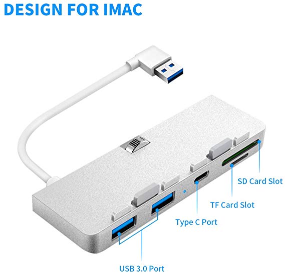 iMac Hub Adapter, Rocketek Aluminum 3-Port USB 3.0 Hub Adapter with USB-C Data Port, 2 USB 3.0 Port, SD/Micro SD Card Reader Combo USB 3.0 Clamp Hub Pro - Compatible with 2017 iMac and iMac Pro