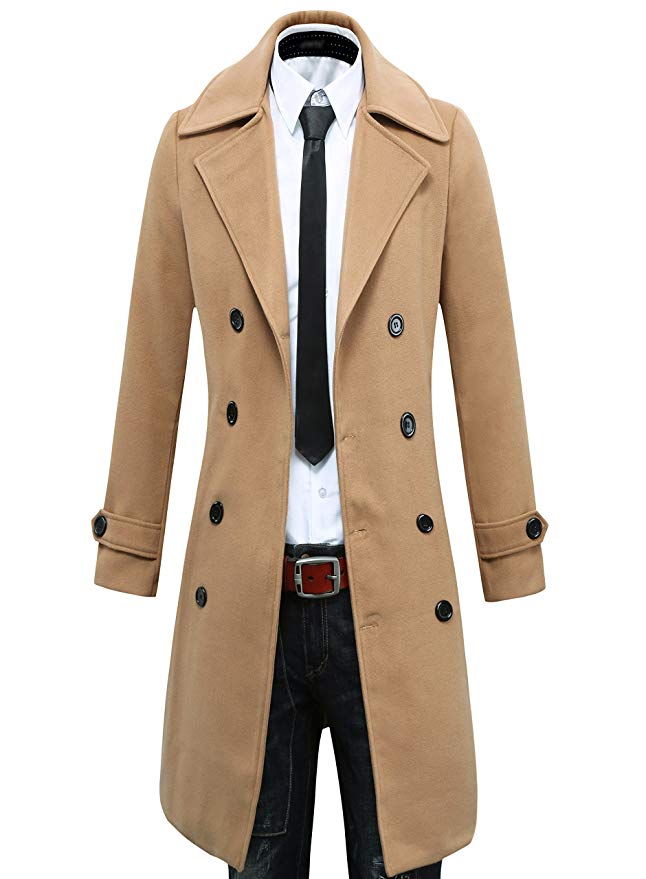 Benibos Men's Trench Coat Winter Long Jacket Double Breasted Overcoat
