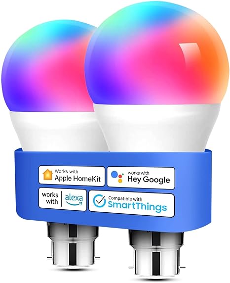 meross Smart Bulb Alexa Light Bulb B22 Works with Apple Homekit, Alexa, Google Home, Siri Voice Control Dimmable Multicolor LED Light Bulb Equivalent 9W (60W Equivalent) 2 Pack