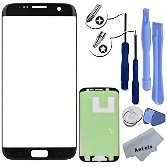 Antels Front Outer Glass Lens Screen Replacement For Samsung Galaxy S7 Edge G935V G935P G935F G935T G935A   Tool Kit   Adhesive Tape   Cloth (Black)