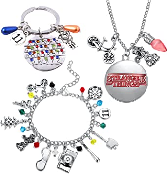 SOYOKO Strange Charms Themed Necklace Thing Bracelets Keyring for Kids Girls Boys Teens Women Men for Collection Jewelry Halloween Cosplay Gifts (bracelet necklace ABCkeyring)