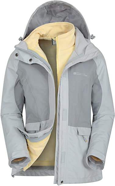 Mountain Warehouse Thunderstorm Womens 3 in 1 Jacket - Waterproof Outer Ladies Rain Coat, Adjustable Features, Detachable Fleece Inner Jacket - for Winter, Outdoors