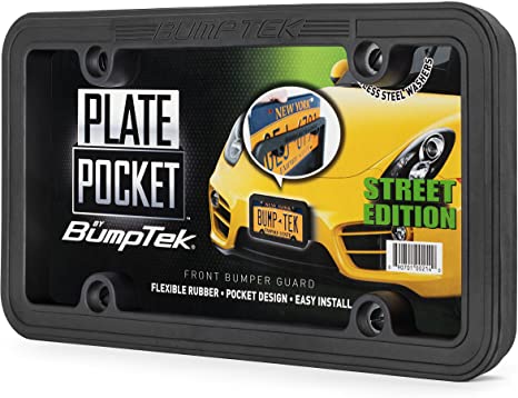 BumpTEK Plate Pocket (Street Edition) - The Thickest, Toughest, All Rubber Front Bumper Guard, Front Bumper Protection, License Plate Frame. Flexible Rubber Cushions Parking Bumps!