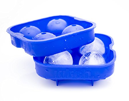 Kitch Ice Ball Maker Mold - Flexible Silicone Ice Tray - Molds 4 X 4.5cm Round Ice Ball Spheres - Cobalt Blue