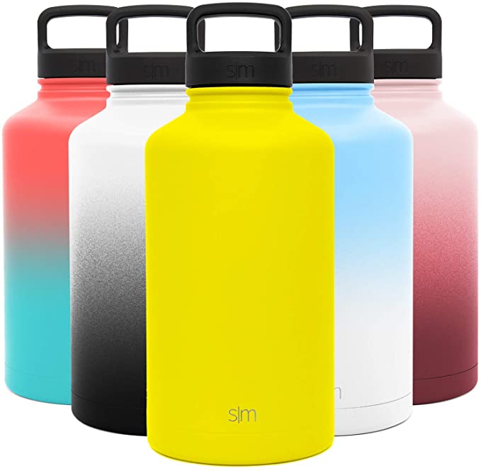 Simple Modern 64 Ounce Summit Water Bottle - Large Stainless Steel Half Gallon Flask  2 Lids - Wide Mouth Double Wall Vacuum Insulated Yellow Leakproof -Sunshine Yellow