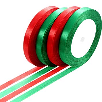 100 Yards Satin Ribbon Christmas Gift Wrapping Ribbon for DIY Gifts (Red and Green, 10 mm)