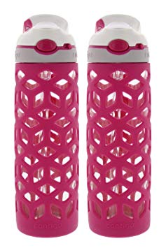 Contigo AUTOSPOUT Ashland Glass Water Bottle w/ Silicone Sleeve - Spout Shield Protects from Germs - BPA Free- Top Rack Dishwasher Safe -Great for Home and Travel - 20 Ounces, Berry (2 Pack)