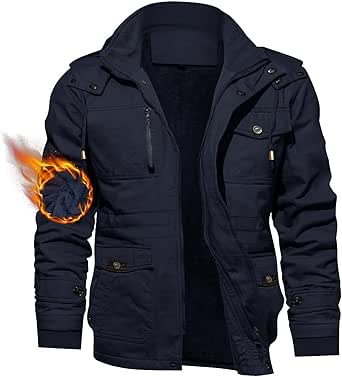 TACVASEN Men's Winter Jacket Cotton Military Jackets Fleece Lined Thick Work Coats Warm Cargo Jackets with Hooded