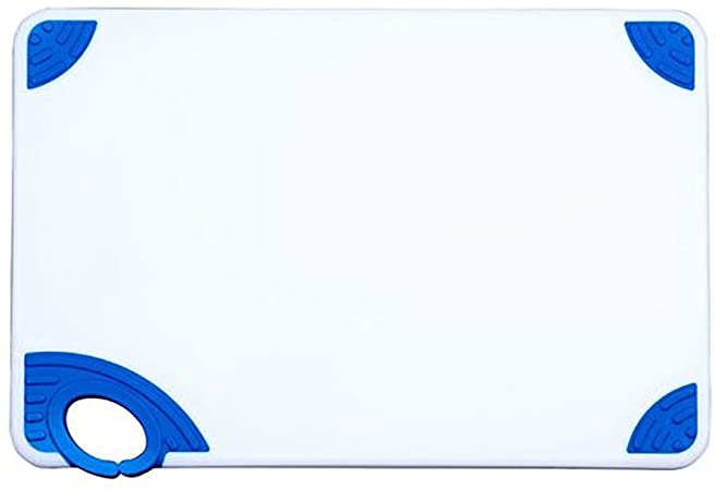 Winco CBN-1520BU, 15x20x1/2" Rectangular Cutting Board with Blue Rubber Grip Hook, Plastic Chopping Board (Blue)