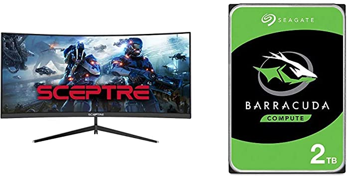 Sceptre 30-inch Curved Gaming Monitor, Metal Black & Seagate Barracuda 2TB Internal Hard Drive HDD – 3.5 Inch SATA 6Gb/s 7200 RPM 256MB Cache 3.5-Inch – Frustration Free Packaging (ST2000DM008)