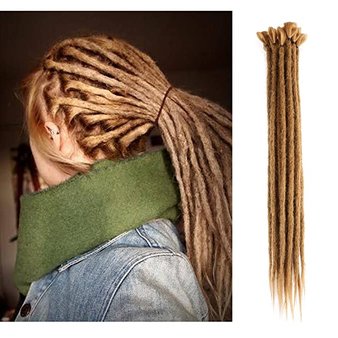 20 inch 100% Handmade Dreadlocks Extensions Fashion Reggae Hair Hip-Hop Style Soft faux locs Crochet Braiding Hair For Women/Men (Pack of 10Pcs, Light Brown)