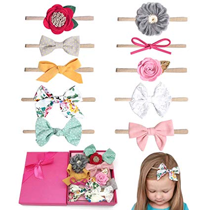 Elesa Miracle Hair Accessories Sweet Baby Girl's Gift Box with Chiffon Lace Hair Bow Flower Headband
