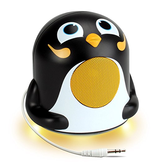GOgroove Portable Rechargeable Penguin Speaker Night Light with Blue LED Base , Passive Subwoofer and Retractable 3.5mm AUX Cable - Works with Smartphones , MP3 Players , Tablets and More Devices